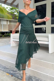 Printed V-Neck Waisted Mesh Maxi Dress for Vacation