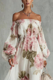 Floral Print Off-Shoulder Maxi Dress with Elastic Waist