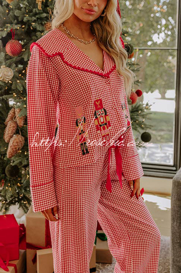 Nutcracker Embroidered Gingham Pajama Set – Loose Fit