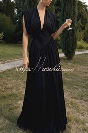 Women's V-Neck Sleeveless Maxi Dress with High Slit