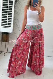 Paisley Print Elastic Waist Loose Pants with Pockets