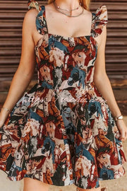 Horse Print Square Neck Mini Dress – Slim Fit Sleeveless