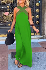 Sleeveless Off-Shoulder Backless Loose Maxi Dress