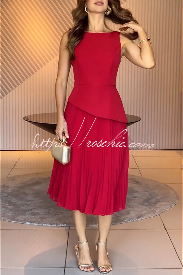 Chiffon Pleated Hem Midi Dress for Formal Occasions