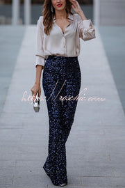 Velvet Sequin High Rise Flare Pants | Party Wear