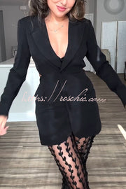 Women's Backless Lapel Blazer – Loose Fit Long Sleeve Coat