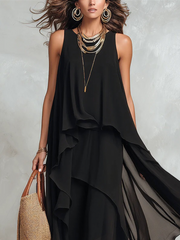 Black Layered Chiffon Maxi Dress – Boho Tiered Style