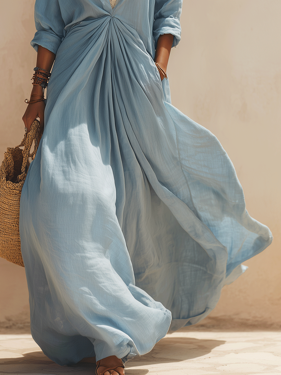 Sky Blue Twist-Waist Bohemian Maxi Dress | Resort Wear