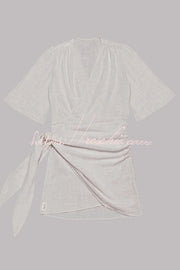 Cotton Linen Blend Knotted Wrap Mini Dress