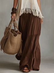 Textured Fringe Knit Skirt Set in Cocoa Brown