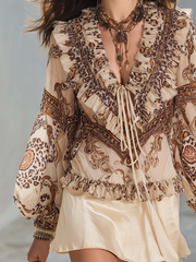 Leopard Print Ruffled Long Sleeve Blouse | French-Inspired