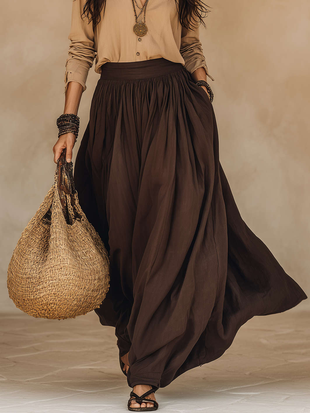 High-Waist Draped Harem Pants – Boho Wide Leg