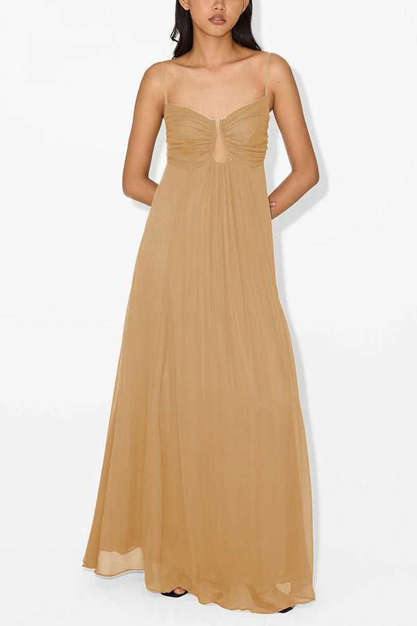 Metal Hollow Back Smocked Maxi Slip Dress – Vacation Style