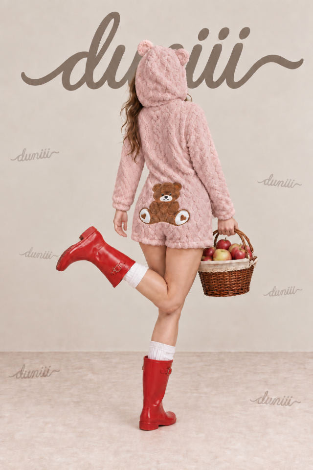 Duniii Original Teddy Bear Plush Hooded Romper