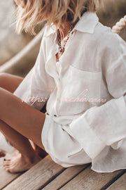 Linen Blend Oversized Long Sleeve Shirt with Pockets