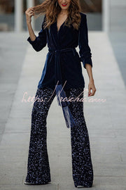 Velvet Sequin High Rise Flare Pants | Party Wear
