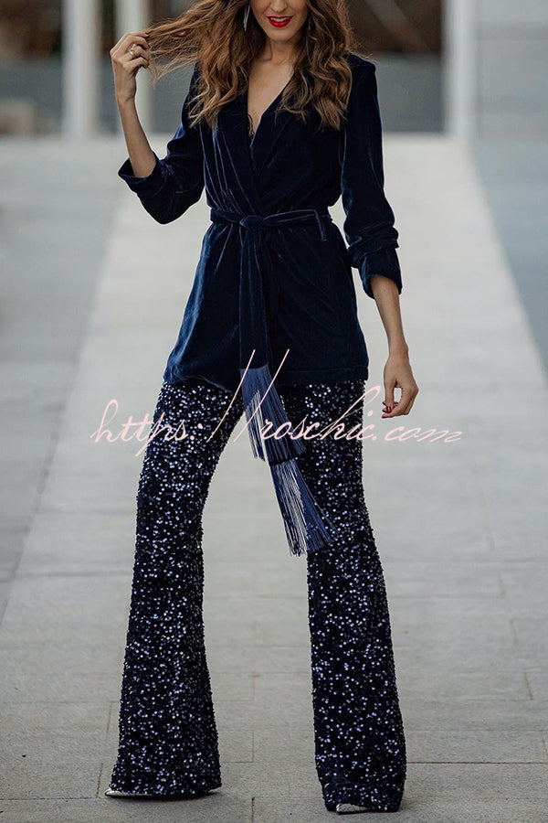 Velvet Sequin High Rise Flare Pants | Party Wear
