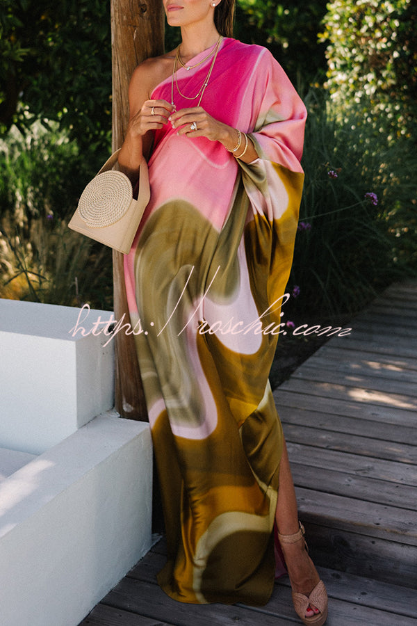 Satin Tie Dye One Shoulder Maxi Dress | Vacation Style