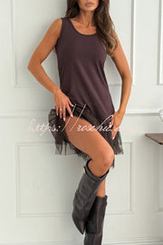 Tulle Lace Tiered Hem Sleeveless Mini Dress – Loose Fit