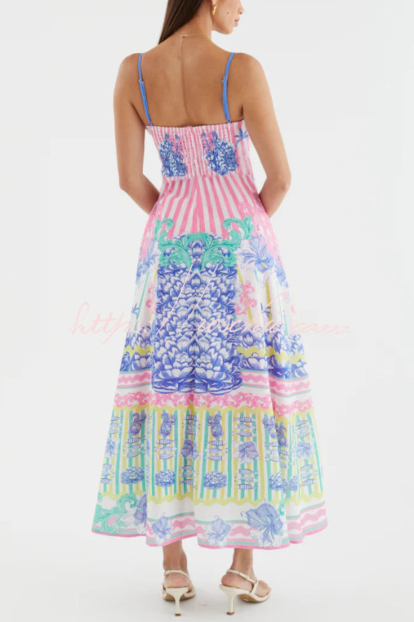 Printed Spaghetti Strap Square Neck Maxi Dress