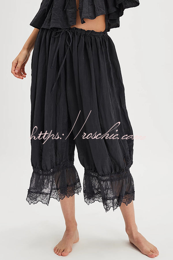 Elastic Waist Lace Hem Bloomer Pants – Loose Fit