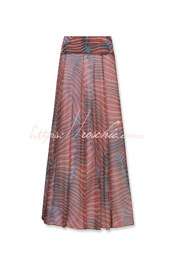 Mesh Print Bodysuit & High-Rise Maxi Skirt Set | Vacation