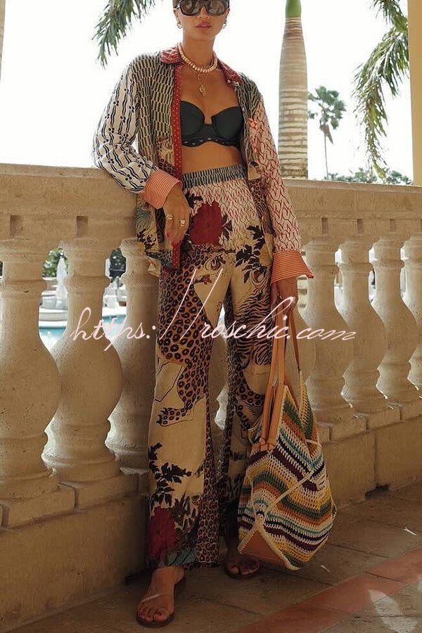 Tiger Print Long Sleeve Shirt and Pants Set – Loose Fit