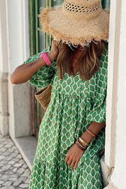 Robe midi à plusieurs niveaux à manches bouffantes pour les vacances