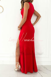 V-Neck Ruched Slit Maxi Dress for Parties