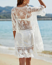 Crochet Lace Bikini Cover Up with Tassels, V-Neck