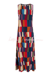 Linen Blend Color Block Sleeveless Maxi Dress