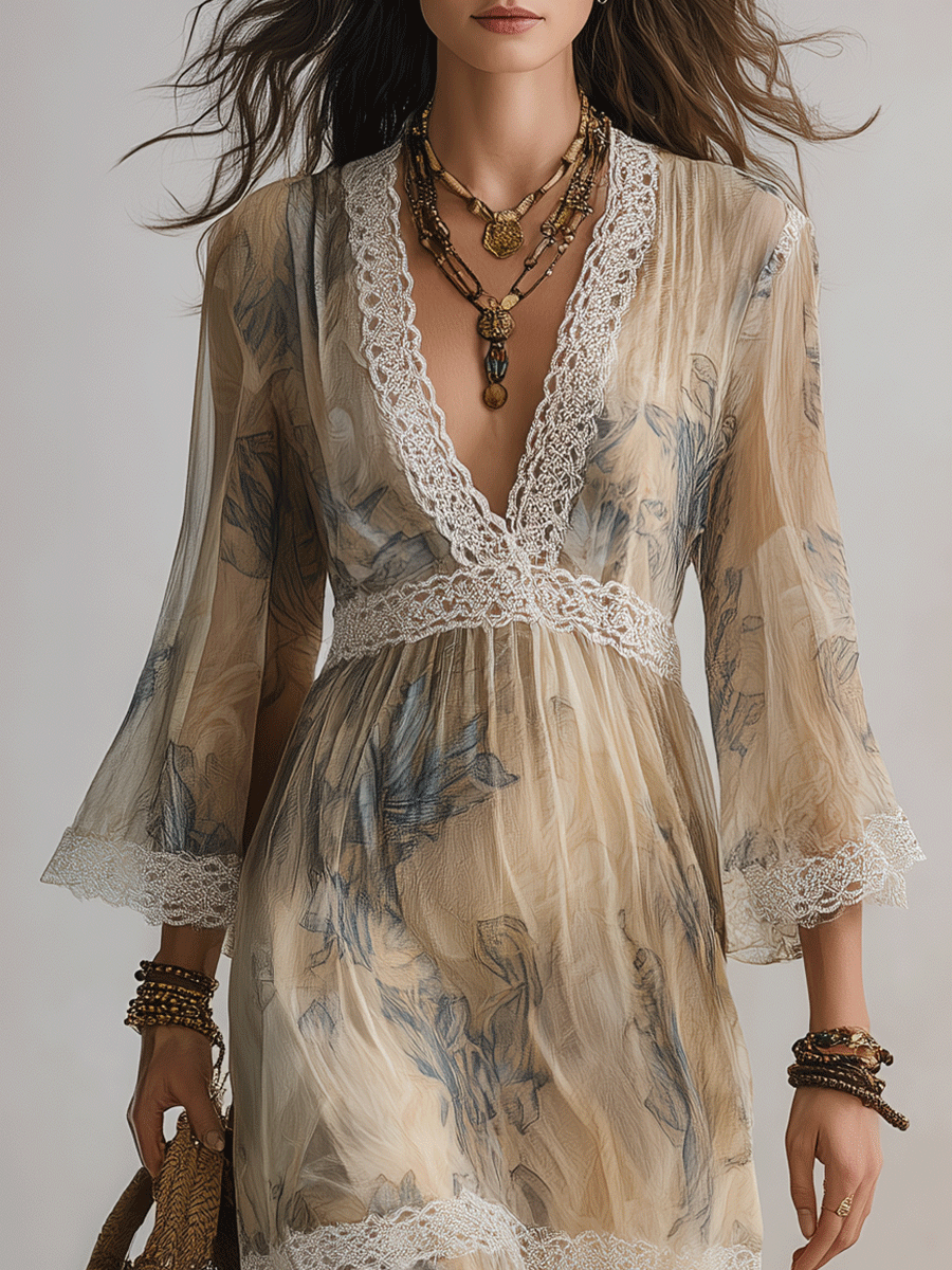 Lace-Trim Boho Maxi Dress | Flowy Resort & Beach Style