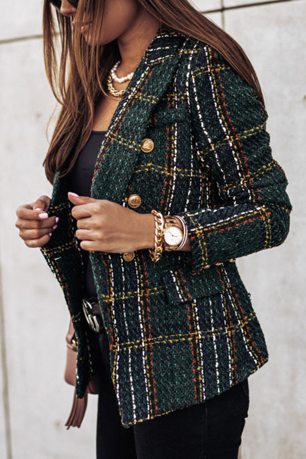 Double Breasted Plaid Blazer – Loose Fit Casual Jacket