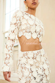 Lace Long Sleeve Backless Top & Fishtail Maxi Skirt Set