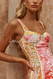 Floral Print Square Neck Sleeveless Slim Mini Dress