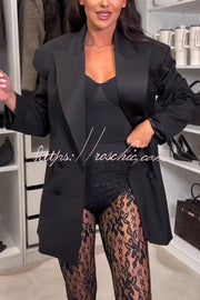 Satin Lapel Oversized Blazer – Long Sleeve Office Jacket
