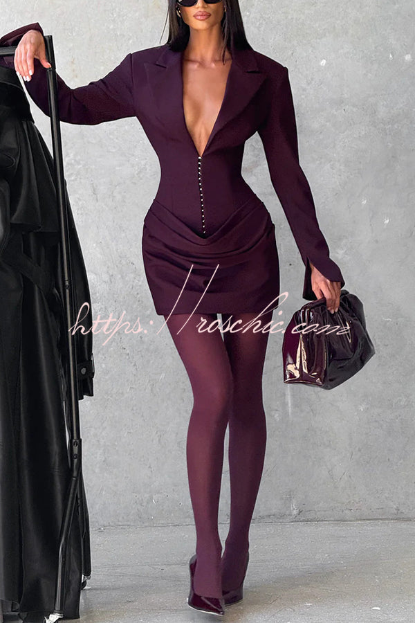 Slim-Fit V-Neck Mini Dress – Long Sleeve Office Style
