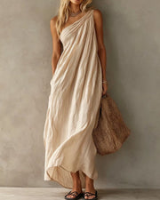 One-Shoulder Ruched Maxi Dress