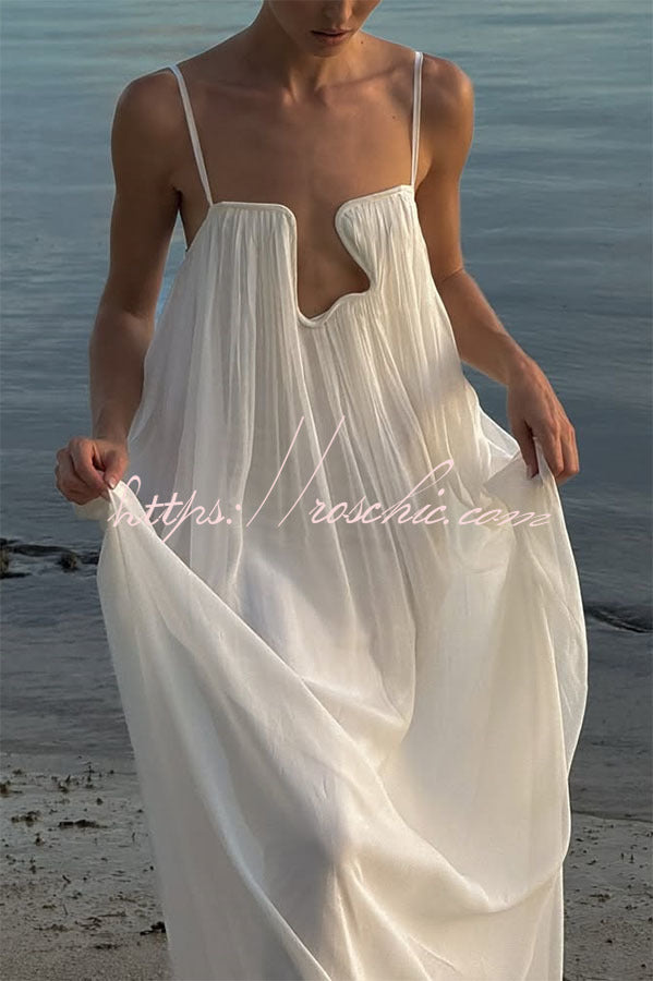 Chiffon Plunge Cutout Maxi Dress – Flowy Loose Fit