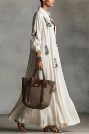 Butterfly Print V-Neck Maxi Dress – Loose Long Sleeve