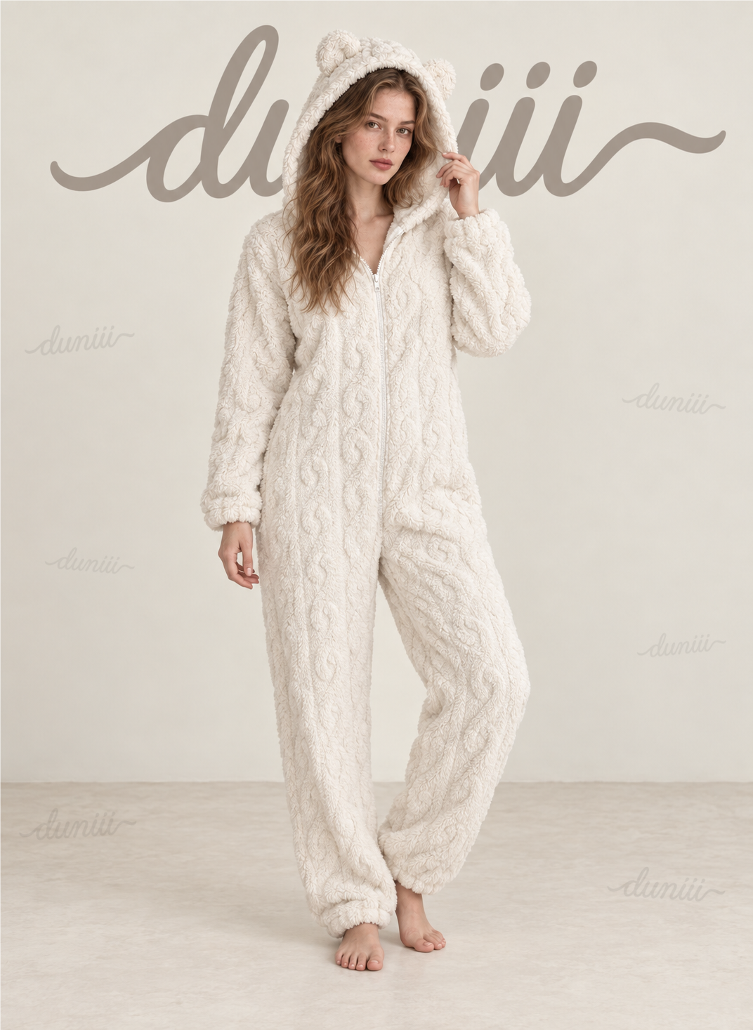 Women's Teddy Bear Hooded Plush Pajama Jumpsuit