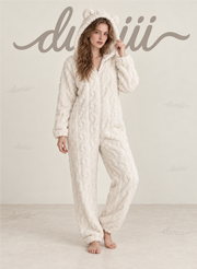 Women's Teddy Bear Hooded Plush Pajama Jumpsuit