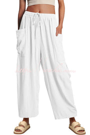 Linen Blend Drawstring Pants with Pockets – Loose Fit