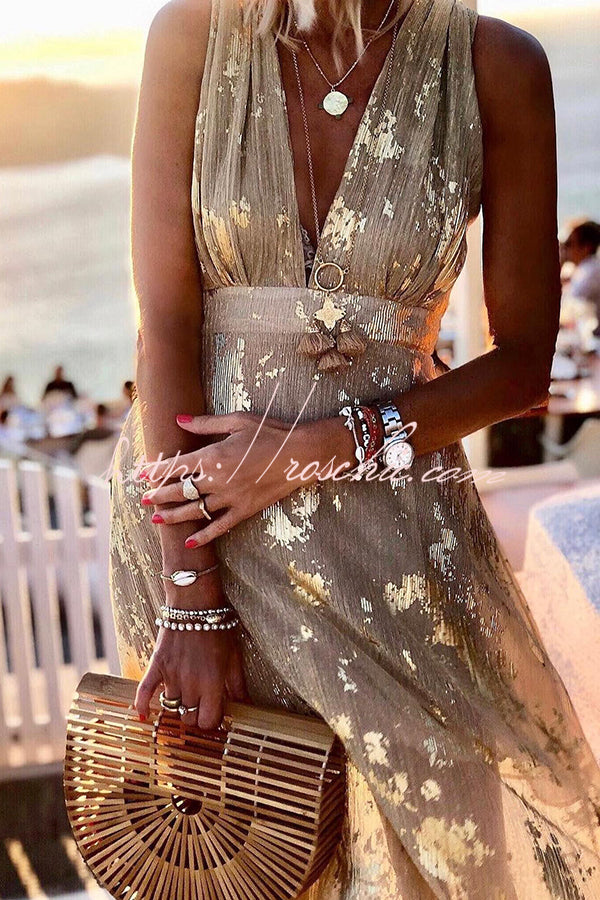 Golden Sunset Sequin V-Neck Maxi Dress