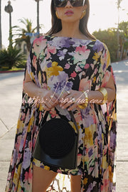 Floral Print High Low Cape Maxi Dress for Party & Vacation