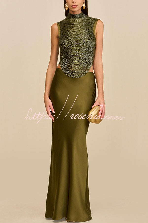 Glossy Arc Tassel High Neck Tank Top | Party Wear