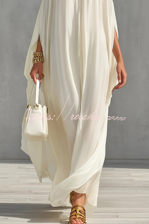 Robe longue en mousseline à col licou – Coupe ample, vêtements de vacances