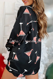 Christmas Printed Pajama Shorts Set with Pockets