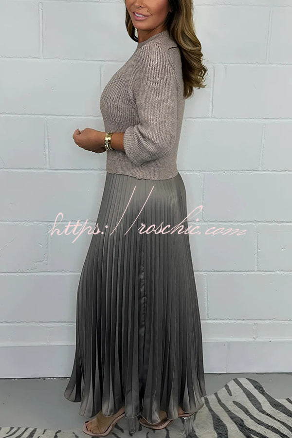 Knitted Maxi Dress | Round Neck Long Sleeve Patchwork