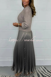Knitted Maxi Dress | Round Neck Long Sleeve Patchwork